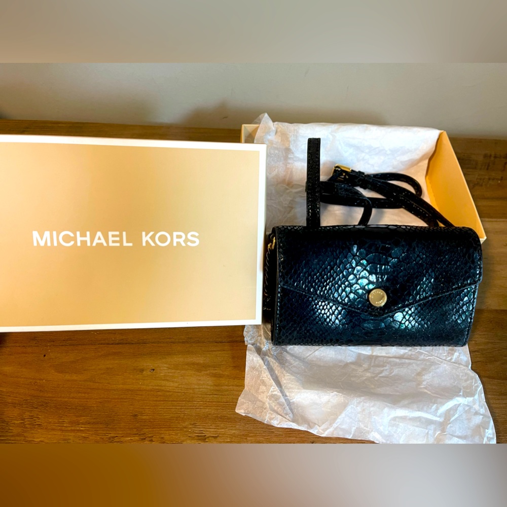 Michael Kors black snakeskin clutch with strap